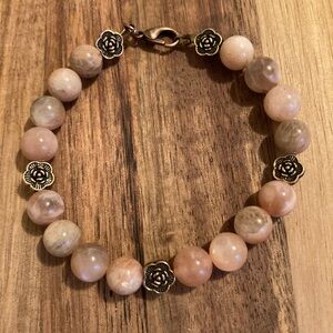 Handmade Beaded Bracelet with Sunstone and Rose Accents